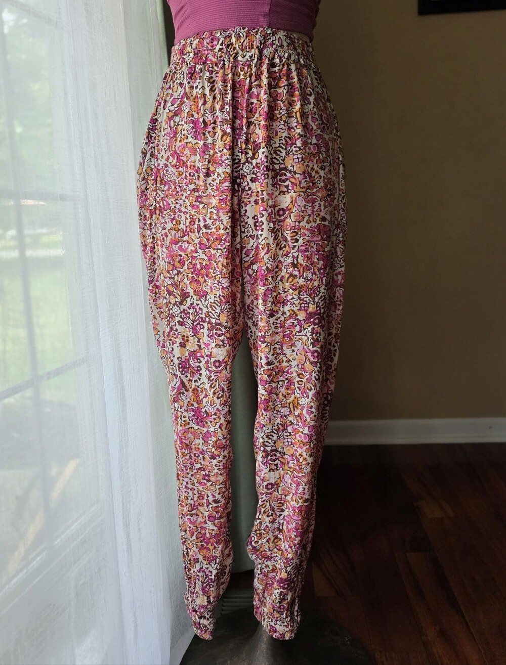 Handmade Floral Rayon Harem Pants Boho Balloon Jogger Slow Fashion Pockets Large